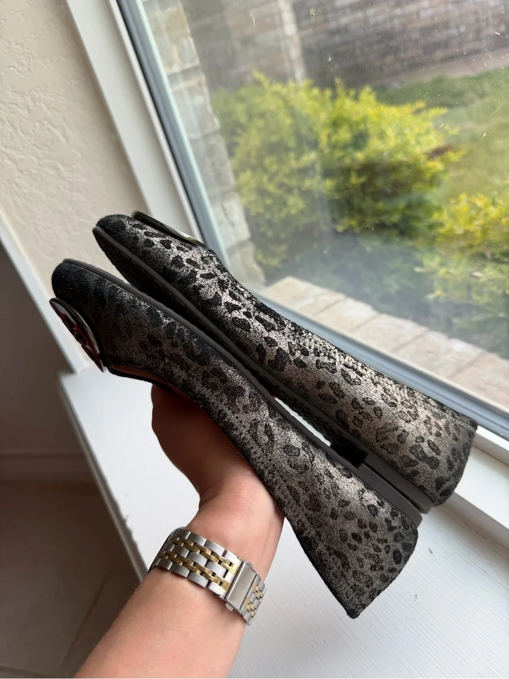Tory Burch Luisa Anthracite Leopard Metallic Ballet Flats